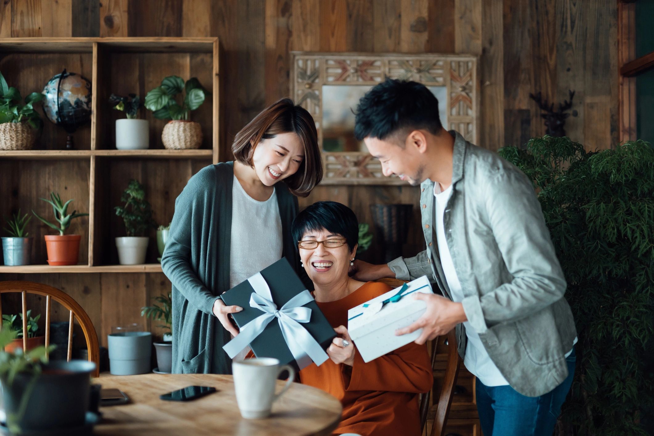Happy family receiving care