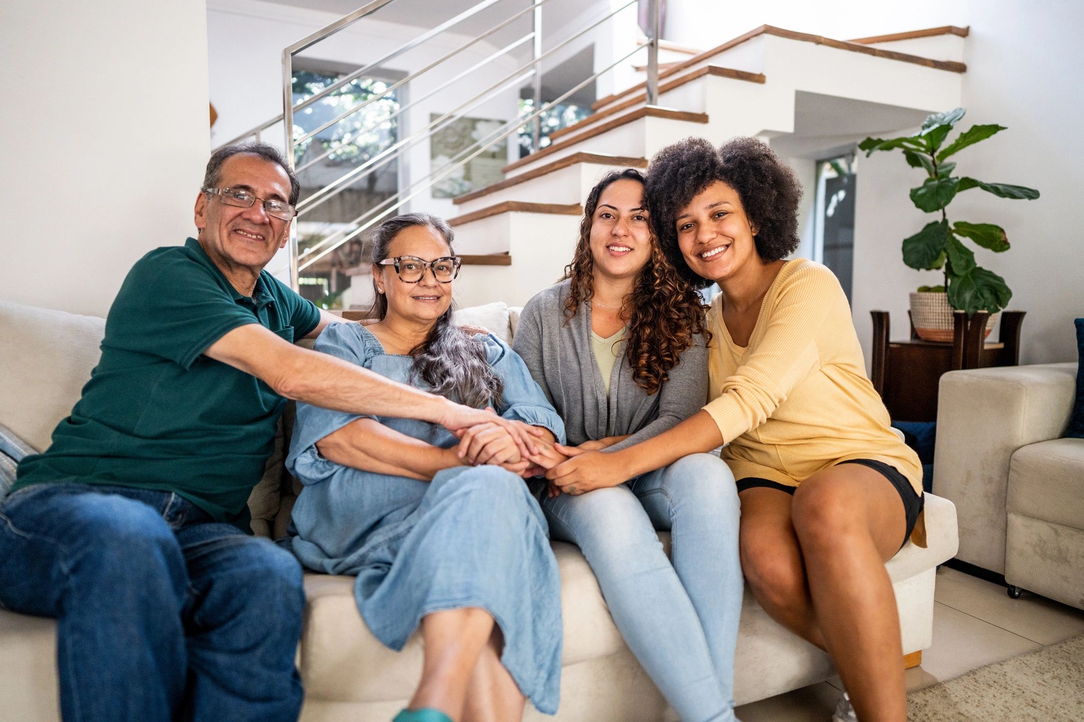 happy family caregiving modern