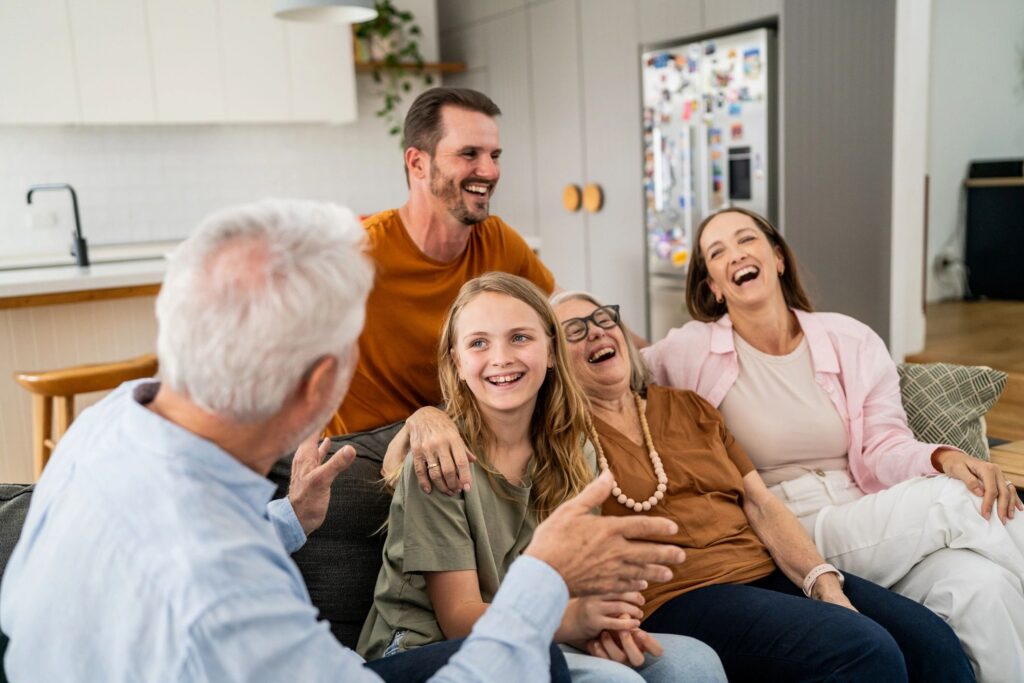 happy family caregiving modern