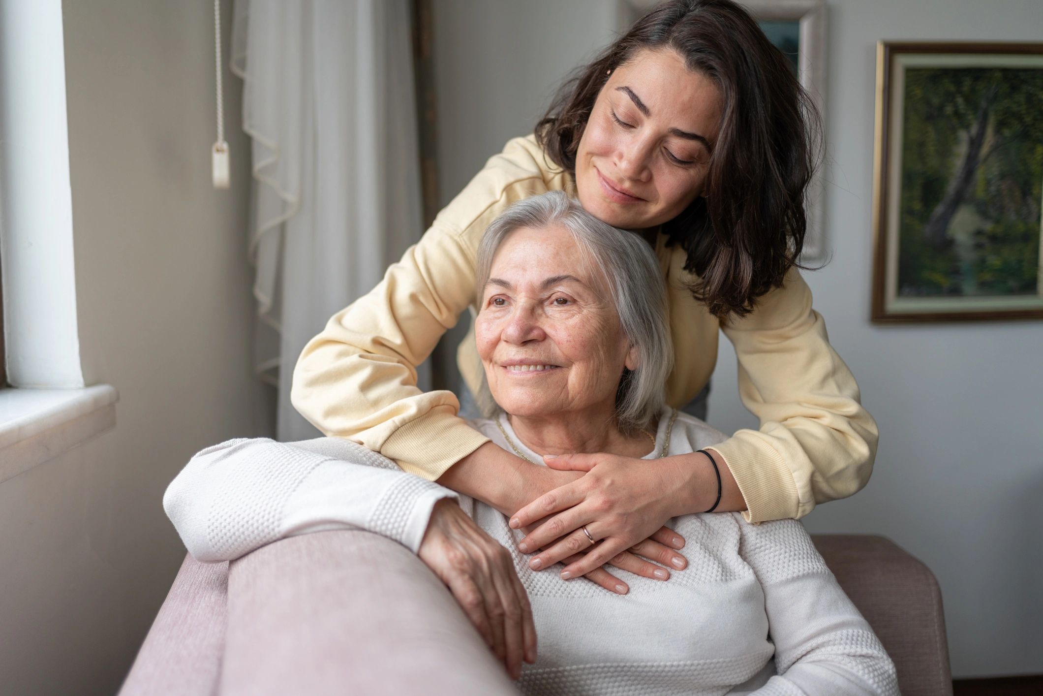 Happy family and caregiver together